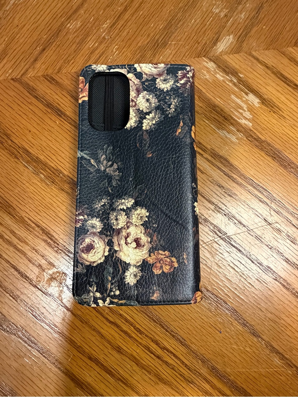 Floral Leather Wallet Phone Case - Black Floral